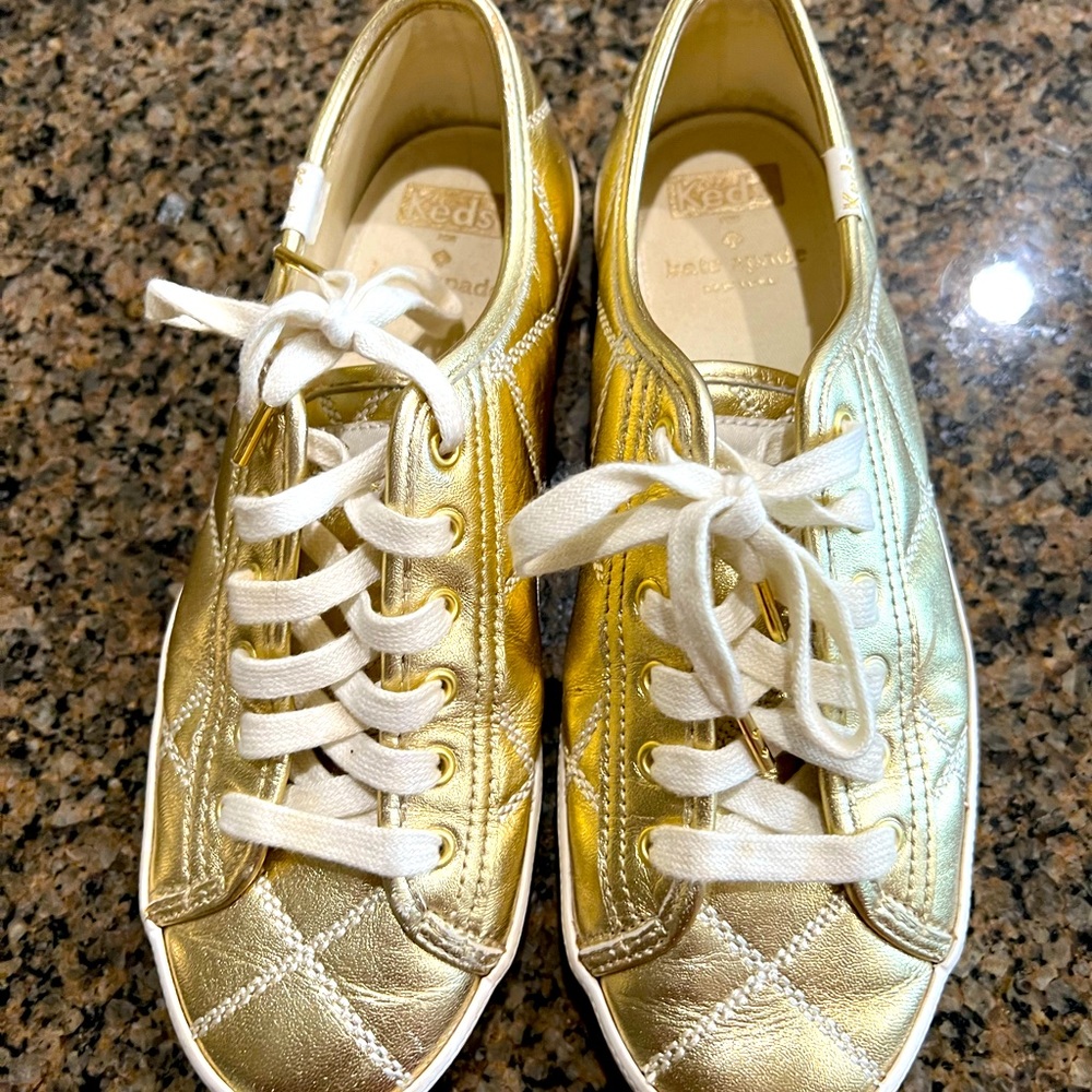 Kate Spade for Keds gold tennis shoes